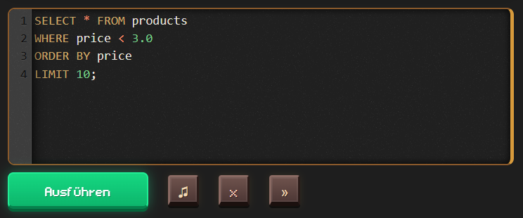 SQL Item Shop — SQL Editor mit echter Datenbankabfrage